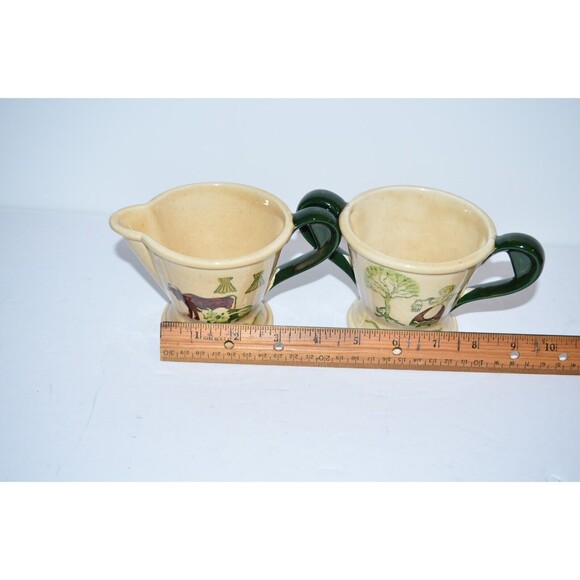 Poppytrail  Metlox Homestead Provincial Green Red Yellow Sugar Creamer Set Vtg - Picture 7 of 9